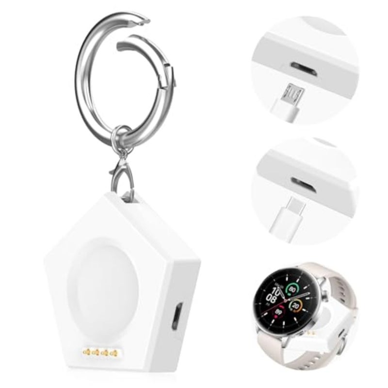 Portable Charger for Oneplus Watch 3 43mm, Magnetic Keychain Wireless Charger with USB C Micro Port, Replacement Charging Cable for Oneplus Watch 3/2, White - Image 1