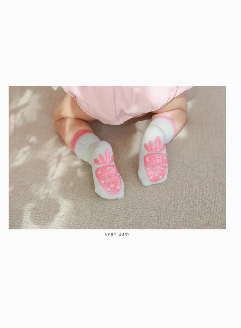 SYOSI Baby Anti-Slip Socks, SYOSI Ankle Cotton Socks Pack of 6, Spring and Autumn Cartoon Fruit Dispensing Non-slip Floor Socks for Babies, Children's Toddler Girls Socks  - Image 5