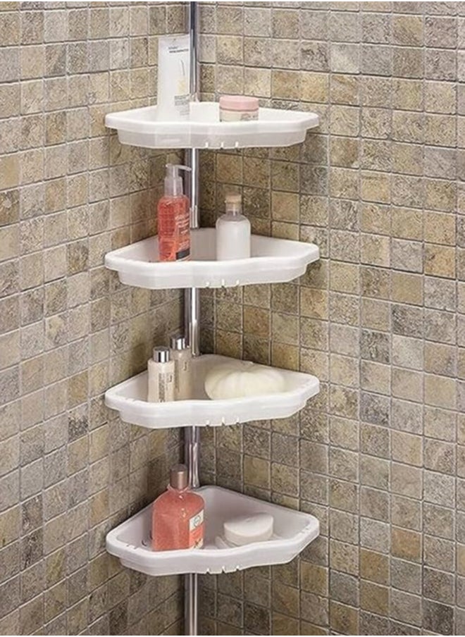 Generic - Primanova Plastic 4 Layers Rustproof Storage Shelf Spring Corner Shelf Bathroom Wall Mounted Shelf Organizer Aluminum Pole Mounted, Beige - Image 1