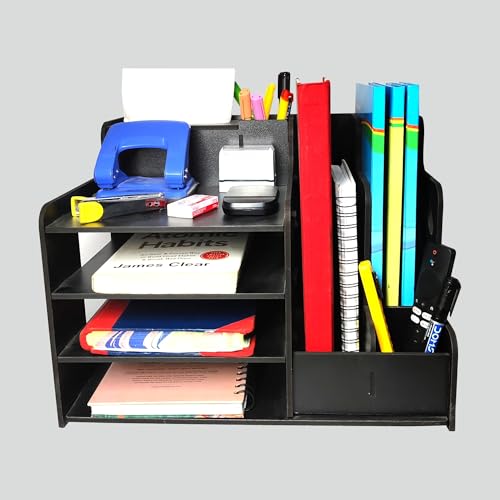 Woodkey Wooden Desk Organizer A Multifunctional Desktop Organizer Designed For Office Use. Perfect For Storing Files, Pens, Tissues, Printer Paper, Calculators, And More. Pack Of 1 (Black),Stationary - Image 1