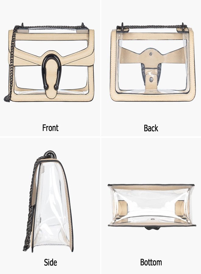 Joryin Clear Bag for Women Clear Bags Stadium Approved Shoulder Bag Crossbody Bag Small Clear Purse Chain Handbag, Warm Beige - Image 3