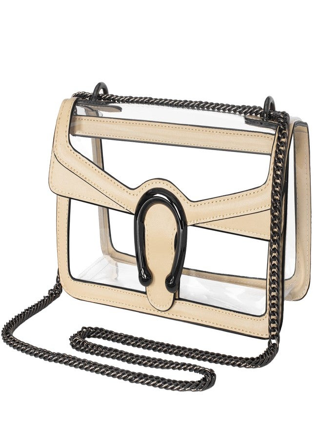 Joryin Clear Bag for Women Clear Bags Stadium Approved Shoulder Bag Crossbody Bag Small Clear Purse Chain Handbag, Warm Beige - Image 1