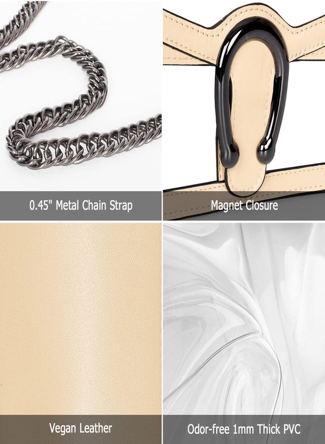 Joryin Clear Bag for Women Clear Bags Stadium Approved Shoulder Bag Crossbody Bag Small Clear Purse Chain Handbag, Warm Beige - Image 5