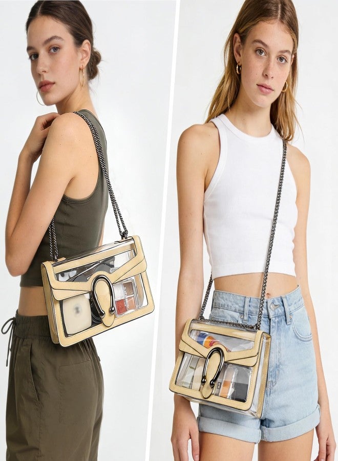 Joryin Clear Bag for Women Clear Bags Stadium Approved Shoulder Bag Crossbody Bag Small Clear Purse Chain Handbag, Warm Beige - Image 2