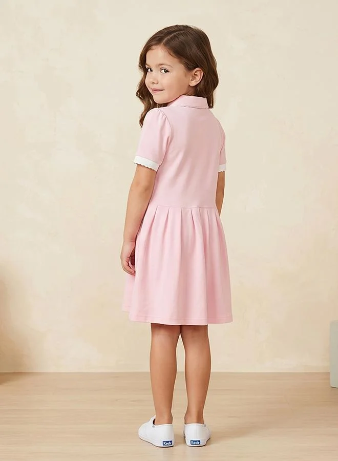 Babies & More Babies & More Toddler Girls Pink Short Sleeve Collar Dress