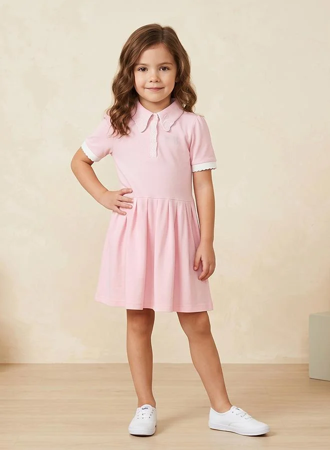 Babies & More Babies & More Toddler Girls Pink Short Sleeve Collar Dress