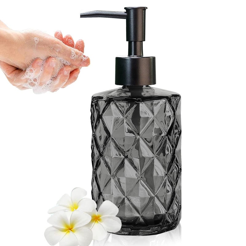 Glass Soap Dispenser with Plastic Pump 330ml11oz Liquid Hand Soap Dispenser for Bathroom and Kitchen HandPump Dispenser for Dishwashing Liquid Lotion Soap Shower Gel Essential Oil Black