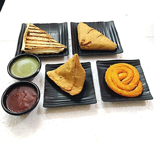 DECOR VIBES 8 Small Platters for one Person with 2 Dip Bowl Serving Platter for French Fries, Momos, Paneer Tikka, Snacks Platter/Tray (Matt Black, Combo Pack of 10) - Image 4