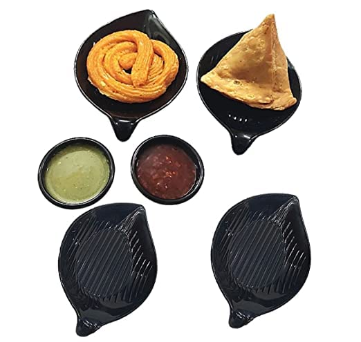 DECOR VIBES 8 Small Platters for one Person with 2 Dip Bowl Serving Platter for French Fries, Momos, Paneer Tikka, Snacks Platter/Tray (Matt Black, Combo Pack of 10) - Image 3