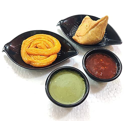 DECOR VIBES 8 Small Platters for one Person with 2 Dip Bowl Serving Platter for French Fries, Momos, Paneer Tikka, Snacks Platter/Tray (Matt Black, Combo Pack of 10) - Image 2