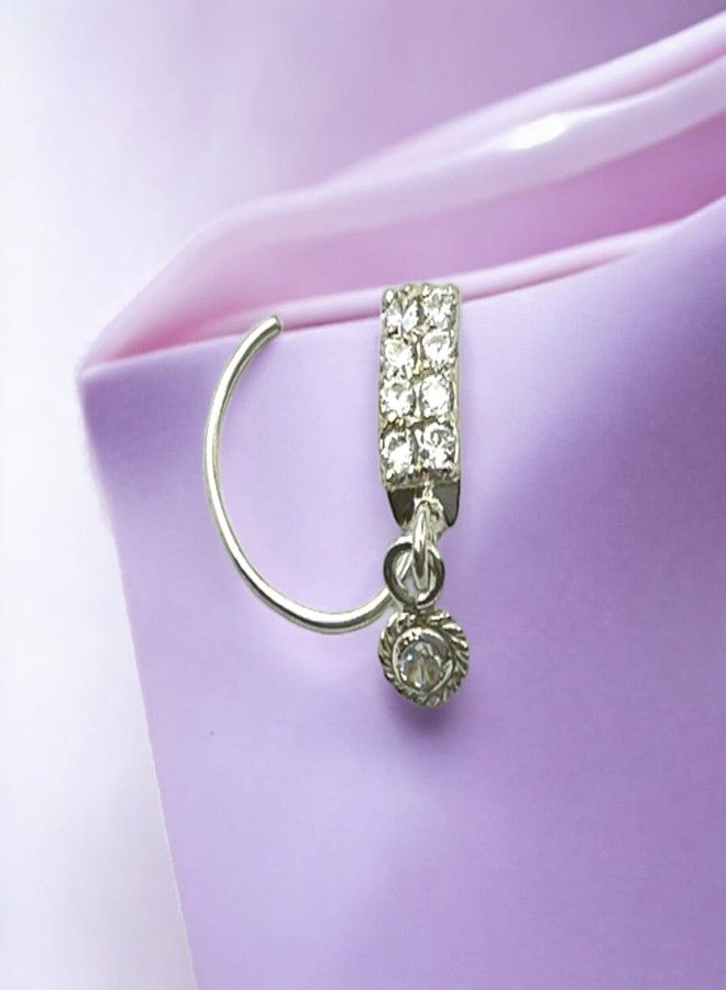 LBV 925 Sterling Silver Nose Pin For Women With Curved Wire | Trendy Antique Nose Pin With Piercing - DC-830 - Image 2