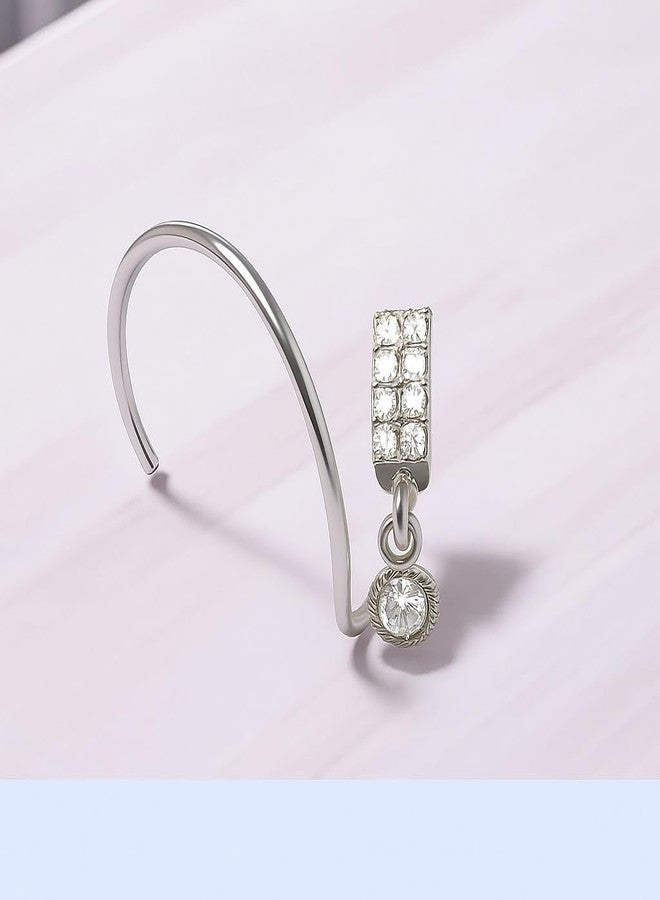 LBV 925 Sterling Silver Nose Pin For Women With Curved Wire | Trendy Antique Nose Pin With Piercing - DC-830 - Image 4