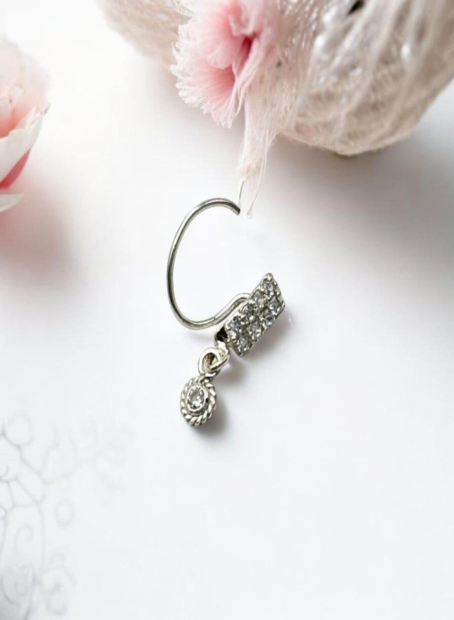 LBV 925 Sterling Silver Nose Pin For Women With Curved Wire | Trendy Antique Nose Pin With Piercing - DC-830 - Image 3