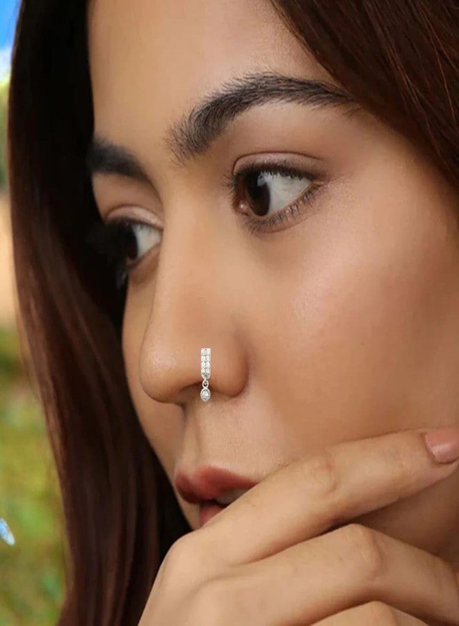 LBV 925 Sterling Silver Nose Pin For Women With Curved Wire | Trendy Antique Nose Pin With Piercing - DC-830 - Image 5