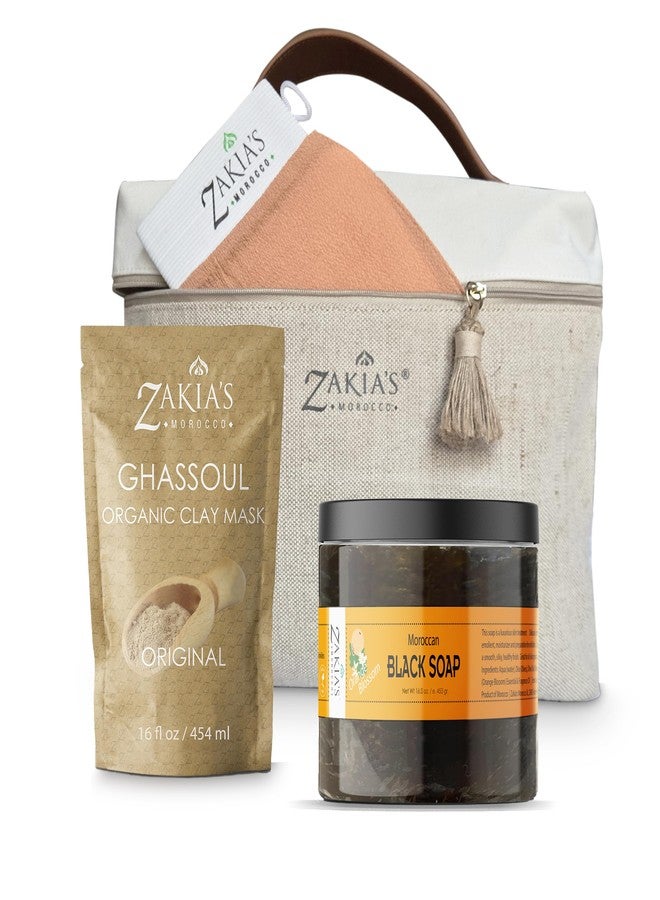 زاكياس موروكو مجموعة زكية الفاخرة للاستحمام المغربي - صابون بلدي أسود مغربي طبيعي 100% برائحة زهر البرتقال، مقشر للجسم، نقي وطبيعي، منقي، منظف، ومقشر لطقوس الحمام المغربي - Image 1