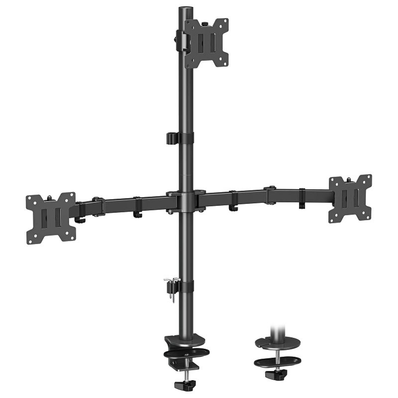 MOUNT PRO Triple Monitor Mount, Monitor Desk Mount for 3 Screens up to 32 inch, 17.6 lbs Each, Fully Adjustable Stacked Computer Stand, Table VESA Mounting, C clamp/Grommet Base - Image 1