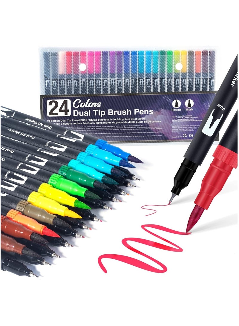 Generic 24-Piece Dual Tip Brush Pens Assorted Colours For Calligraphy And Art  - Image 1