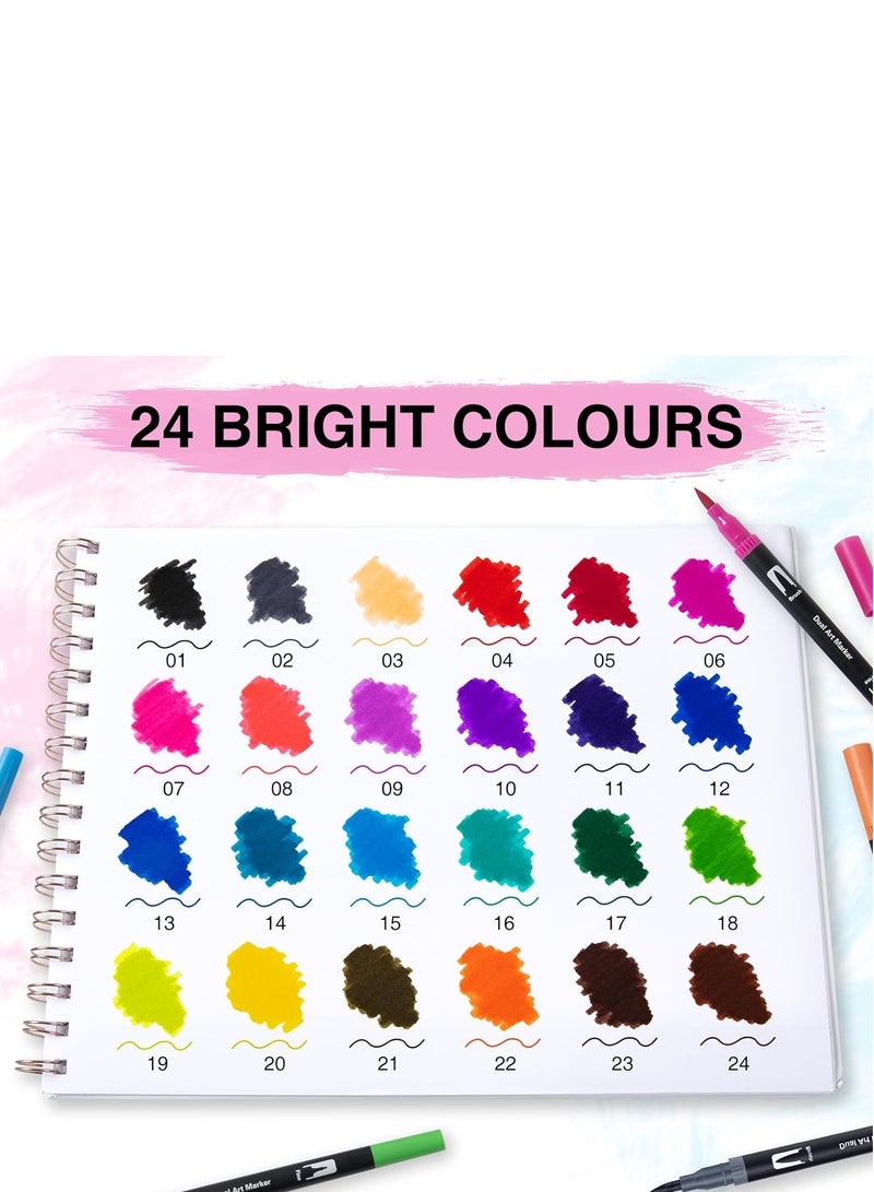 Generic 24-Piece Dual Tip Brush Pens Assorted Colours For Calligraphy And Art  - Image 3