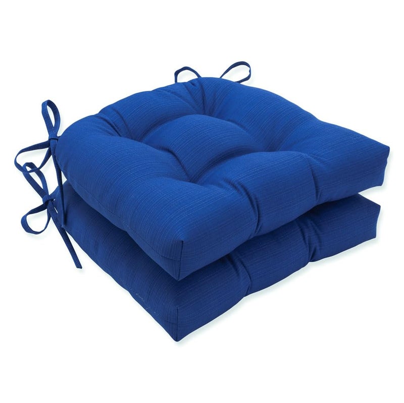 Pillow Perfect Fresco Solid IndoorOutdoor Reversible Patio Chairpad with Ties Weather and Fade Resistant 155 x 16 Blue 2 Count