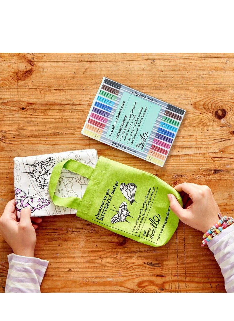 eatsleepdoodle Coloring Placemat to Go Butterfly – Washable & Reusable, with 10 Markers, Educational & Portable Fun for Kids  - Image 2