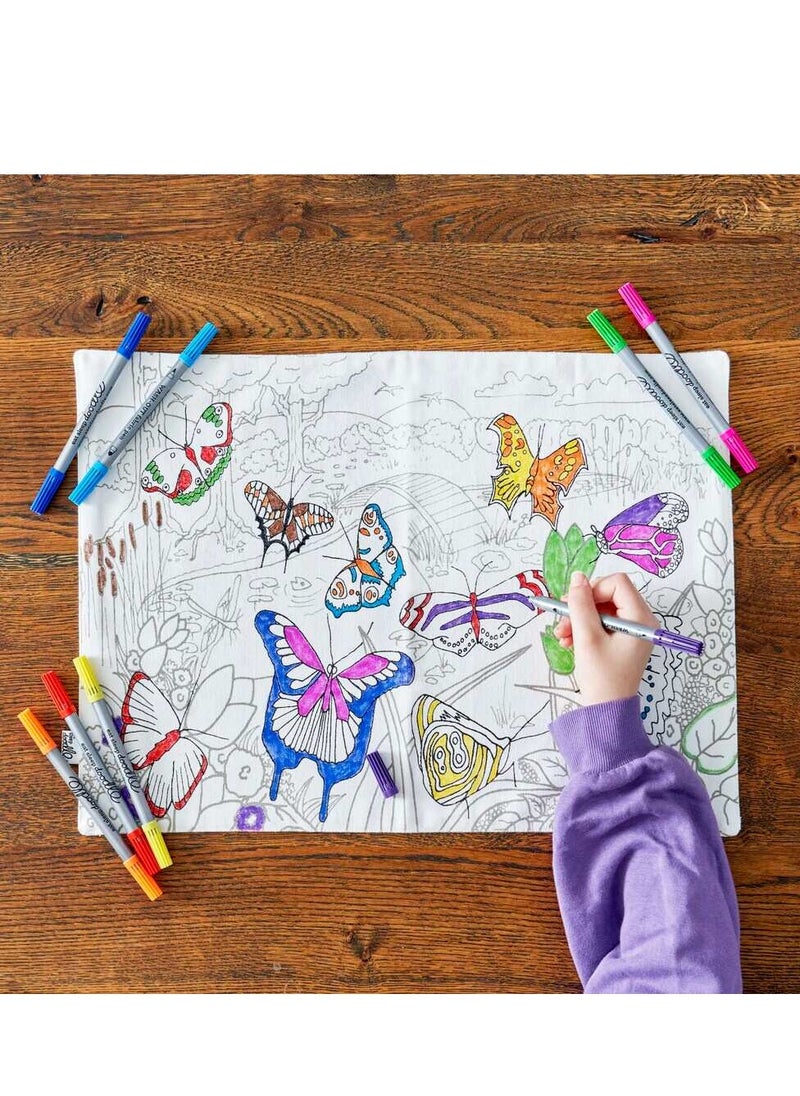 eatsleepdoodle Coloring Placemat to Go Butterfly – Washable & Reusable, with 10 Markers, Educational & Portable Fun for Kids  - Image 3