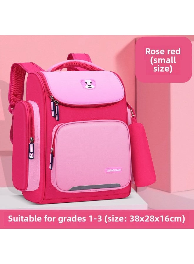 Student Schoolbag Primary School Boys And Girls Children Shoulder Bag Grade 3 To 6 Grade 12 Ridge Protection Burden Reduction Ultra Light Batch-Color:Small Nine Red  - Image 1