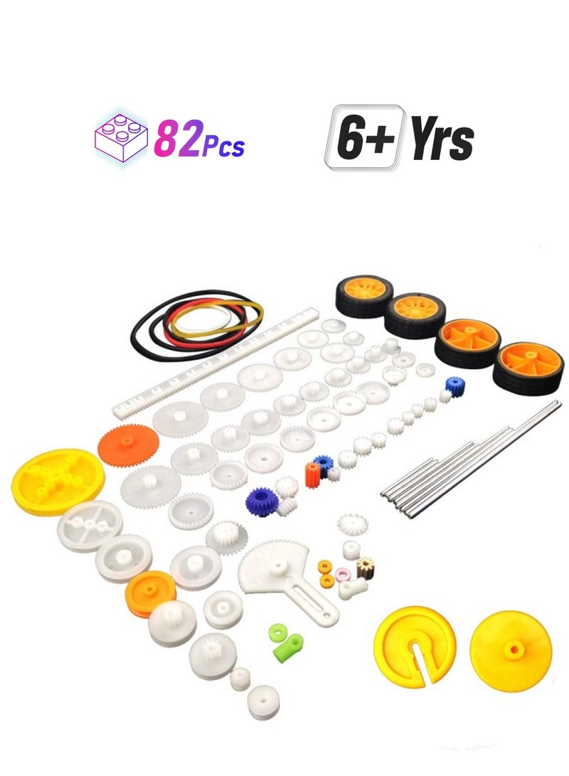 EUDAX 82 Pcs Plastic Gear Package Kit Diy Gear Assortment Accessories Set For Toy Motor Car Robot Various Gear Axle Belt Bushings  - Image 1