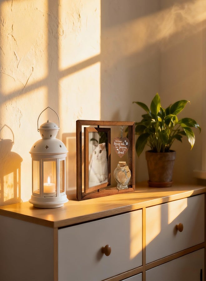 HAMUIERS Cat Memorial Gifts for Loss of Cat - Rotating Wooden Frame for 4x6 Photo & Fur Hair Jar - Sympathy Gift for Pet Bereavement, Remembrance Keepsake - Rainbow Bridge Gift for Cat Lovers - Image 4