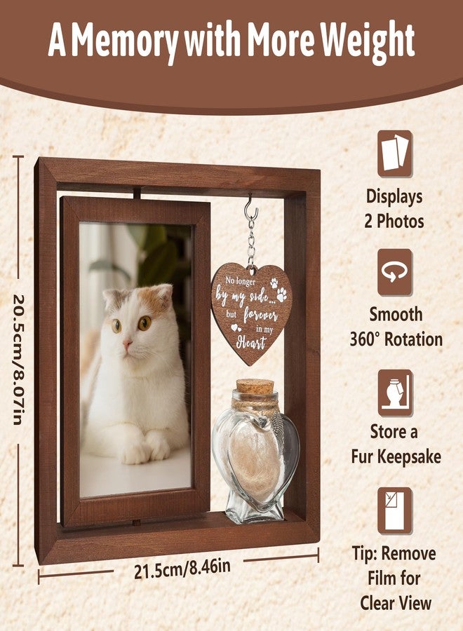 HAMUIERS Cat Memorial Gifts for Loss of Cat - Rotating Wooden Frame for 4x6 Photo & Fur Hair Jar - Sympathy Gift for Pet Bereavement, Remembrance Keepsake - Rainbow Bridge Gift for Cat Lovers - Image 2