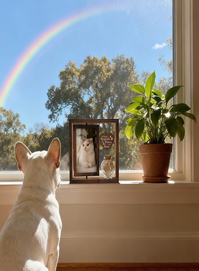 HAMUIERS Cat Memorial Gifts for Loss of Cat - Rotating Wooden Frame for 4x6 Photo & Fur Hair Jar - Sympathy Gift for Pet Bereavement, Remembrance Keepsake - Rainbow Bridge Gift for Cat Lovers - Image 5