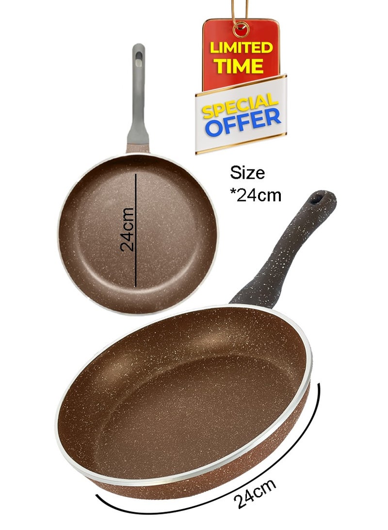 SONEX Joli 24 cm Fry Pan Aluminum Non Stick Brown Marble Coating - Image 2