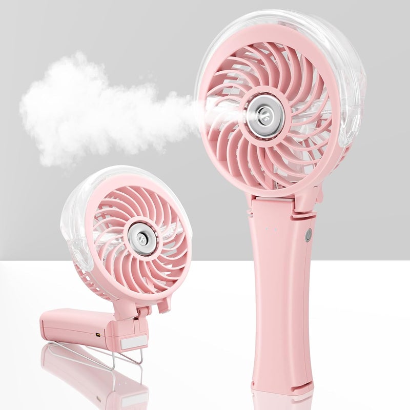HandFan Upgraded Portable Handheld Misting Fan, Rechargeable Personal Mister Fan, Spray Water Mist Fans, Foldable Electric Mini Cooling Hand Fans for Summer Beach Travel Concerts Disney(Pink) - Image 1
