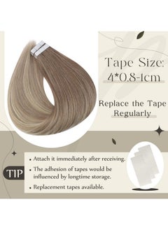 Full Shine Tape In Hair Extensions Human Hair 12 Inch Double Sided Tape Hair Balayage 8 Ash Brown To 18 Ash Blonde And 60 Platinum Blonde Tape In Real Hair Extensions Straight Hair 30 Gram 20Pcs  - Image 5