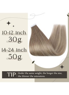 Full Shine Tape In Hair Extensions Human Hair 12 Inch Double Sided Tape Hair Balayage 8 Ash Brown To 18 Ash Blonde And 60 Platinum Blonde Tape In Real Hair Extensions Straight Hair 30 Gram 20Pcs  - Image 4
