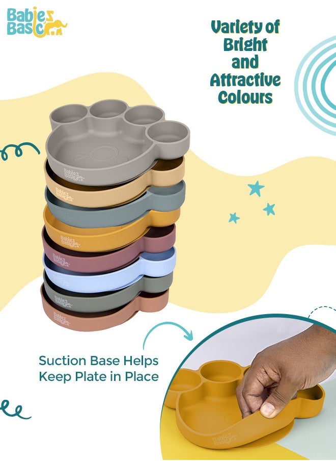 Babies Basic Feeding Set, 3 Piece, Silicone Set For Self Feeding, Learning & Fine Motor Skills Soft, Easy To Grip,Silicone Suction Plate With Silicone Spoon And Fork- Yellow  - Image 4