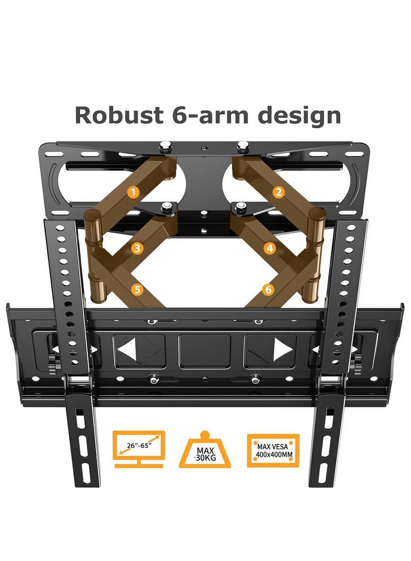 فلاشهوك حامل تلفزيون حائطي كامل الحركة | يناسب أجهزة التلفزيون من ٢٦ إلى ٦٥ بوصة | تصميم مفصلي بستة أذرع | إمالة بزاوية ±١٥ درجة ودوران ١٨٠ درجة | مقاس ٤٠٠ × ٤٠٠ مم مع معيار VESA | يتحمل حمولة ٣٠ كجم، مع وصلة تمديد من ٨٠ إلى ٣٦٠ مم - Image 5