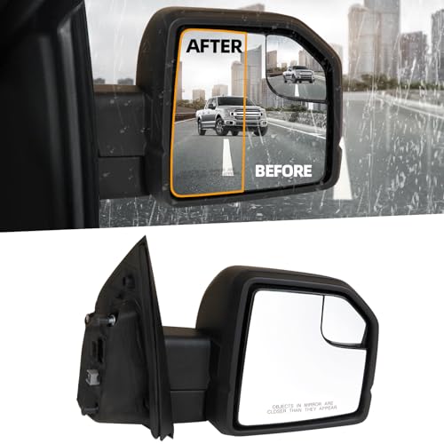 MITZONE F150 Passenger Side Rear View Mirror compatible with 2015-2020 Ford F-150 with Blind Spot Glass Power, 3-Pin Without Turn Signal Light, Non-Heated, Textured Black - Image 2