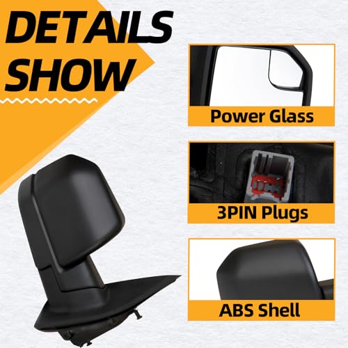 MITZONE F150 Passenger Side Rear View Mirror compatible with 2015-2020 Ford F-150 with Blind Spot Glass Power, 3-Pin Without Turn Signal Light, Non-Heated, Textured Black - Image 3