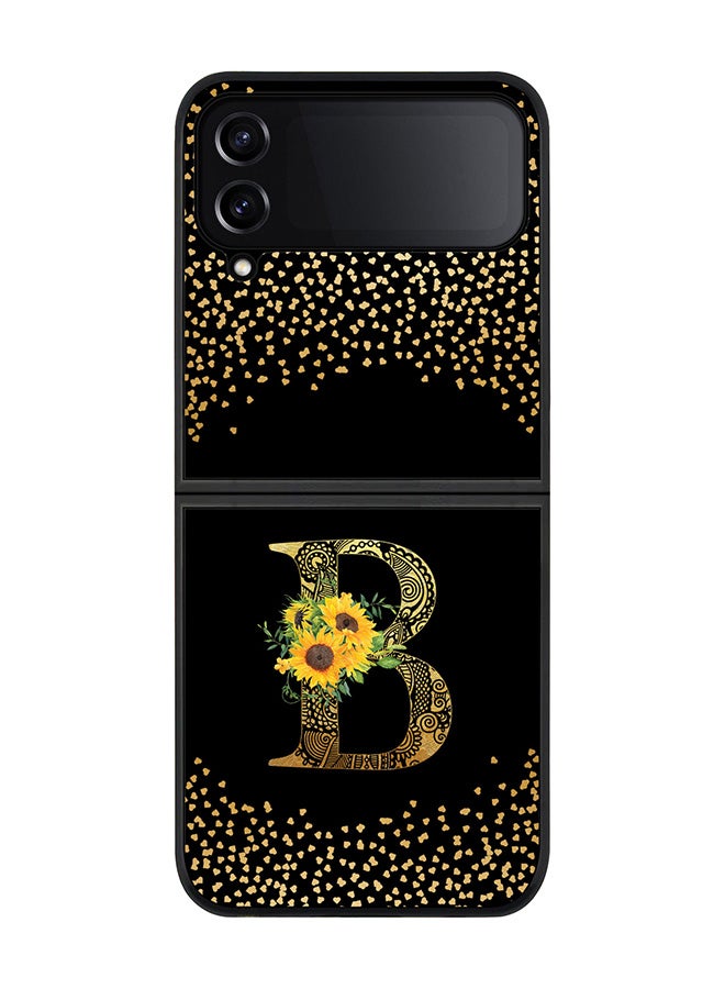 Stylizedd Rugged Black edge case for Samsung Galaxy Z Flip4, Soft Flexible Phone case Custom Monogram Initial Letter Mandala Floral Pattern Alphabet- B (Black) - Image 1