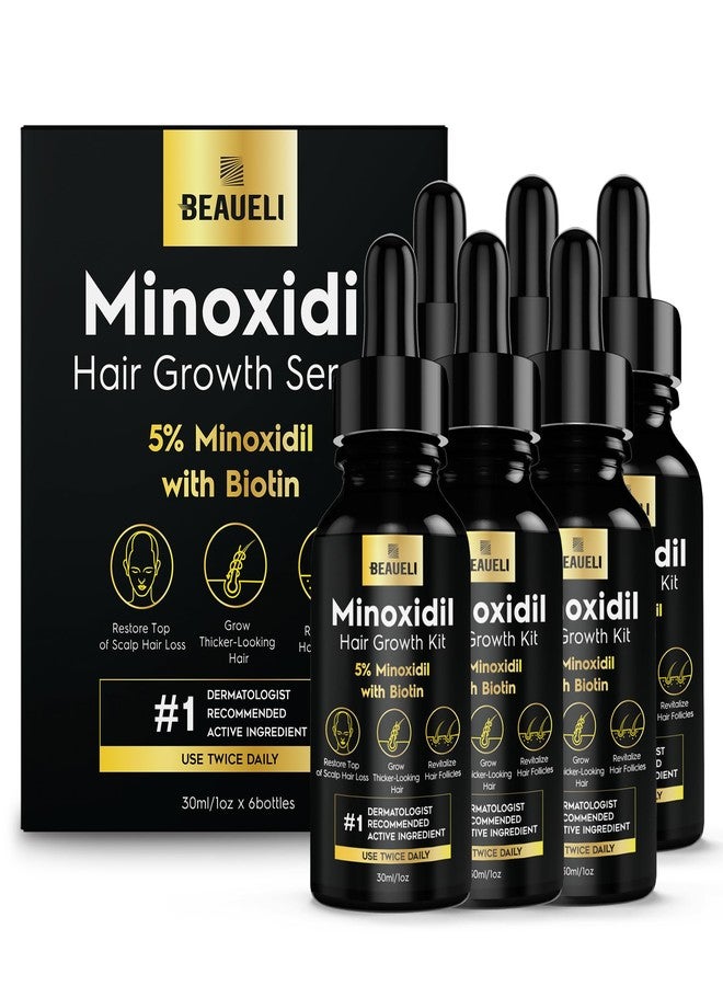 beaueli 5% Minoxidil Hair Growth for Men and Women: Extra Strength Minoxidil Beard Regrowth Treatment Serum with Biotin for Thinning Hair Loss to Grow Thicker Fuller 30ml 6 Bottles - Image 1