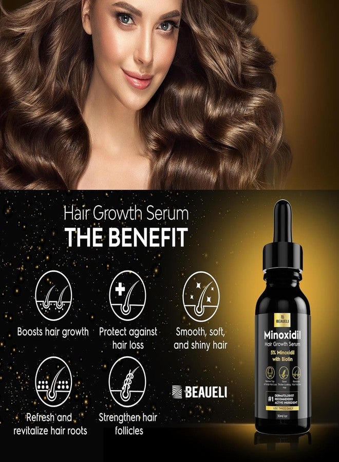 beaueli 5% Minoxidil Hair Growth for Men and Women: Extra Strength Minoxidil Beard Regrowth Treatment Serum with Biotin for Thinning Hair Loss to Grow Thicker Fuller 30ml 6 Bottles - Image 3