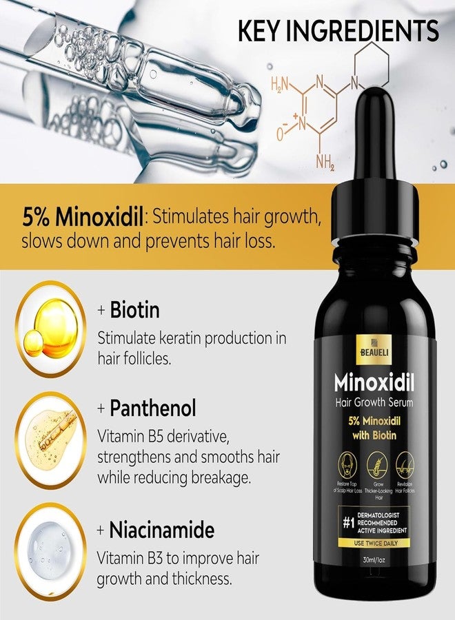 beaueli 5% Minoxidil Hair Growth for Men and Women: Extra Strength Minoxidil Beard Regrowth Treatment Serum with Biotin for Thinning Hair Loss to Grow Thicker Fuller 30ml 6 Bottles - Image 4
