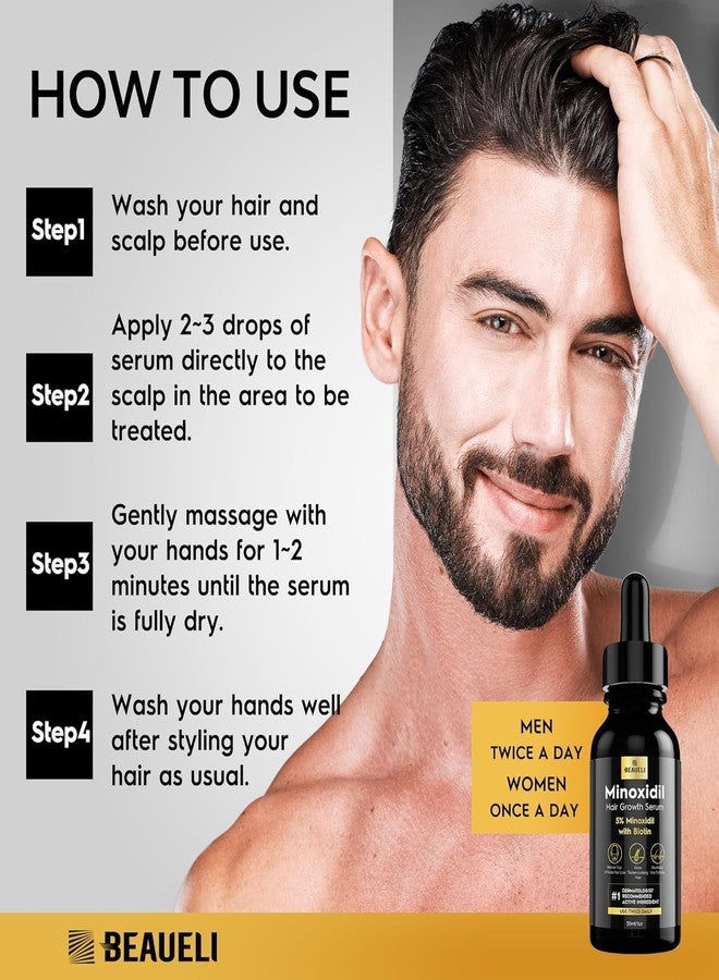 beaueli 5% Minoxidil Hair Growth for Men and Women: Extra Strength Minoxidil Beard Regrowth Treatment Serum with Biotin for Thinning Hair Loss to Grow Thicker Fuller 30ml 6 Bottles - Image 5