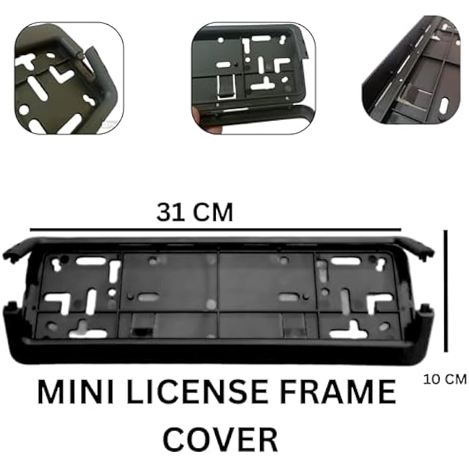 ريحني لوحة سيارة رياضية صغيرة فاخرة فاخرة، حامل لوحة سيارة رياضية فاخرة، غطاء إطار الترخيص قطعة سوداء لجميع لوحات الإمارات، مقاسات 31X10 سم - Image 3