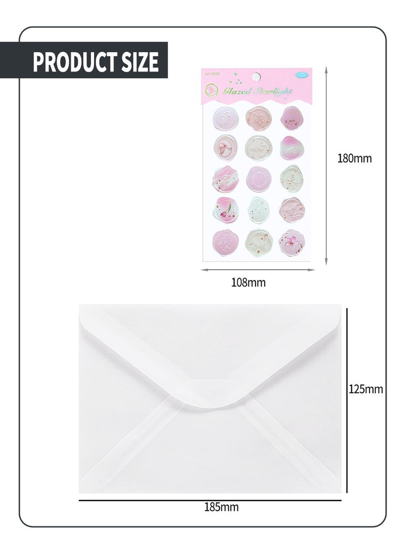 بيروي مغلفات، 15 قطعة ورق شفافة مغلفات و 15 قطعة ملصقات ستابورد، مغلفات 125 ملم × 1850 ملم، مغلفات بطاقات الدعوة البريدية، مغلفات بطاقات المعاينة الخاصة بحفلة عيد ميلاد الزفاف - Image 3