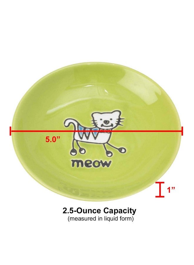PetRageous 11036 Silly Kitty Dishwasher And Microwave Stoneware Cat Saucer 5Inch Diameter 2.5Ounce Capacity For Wet Or Dry Cat Food Great For All Cats, Lime Green - Image 2
