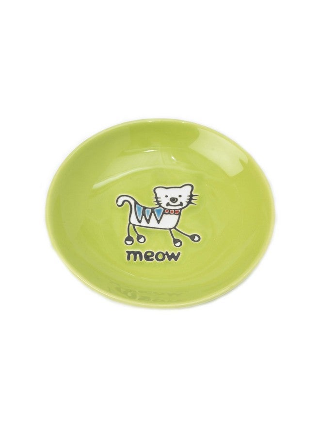 PetRageous 11036 Silly Kitty Dishwasher And Microwave Stoneware Cat Saucer 5Inch Diameter 2.5Ounce Capacity For Wet Or Dry Cat Food Great For All Cats, Lime Green - Image 1