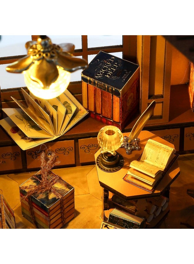 Quanquer Quanquer Miniature House Kit: Magic Book Store Book Nook with Furniture and LED Light - DIY Kits for Adults - Wooden Doll House - Great Handmade Craft Model - Tiny House Decor Ideal Gifts - Image 4