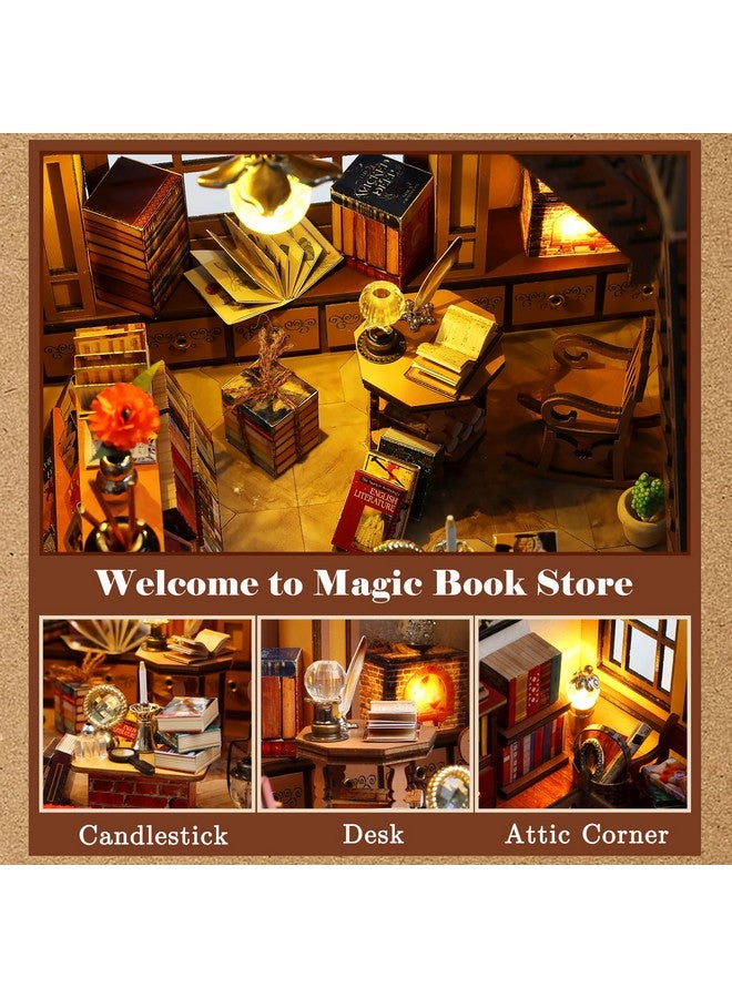 Quanquer Quanquer Miniature House Kit: Magic Book Store Book Nook with Furniture and LED Light - DIY Kits for Adults - Wooden Doll House - Great Handmade Craft Model - Tiny House Decor Ideal Gifts - Image 5