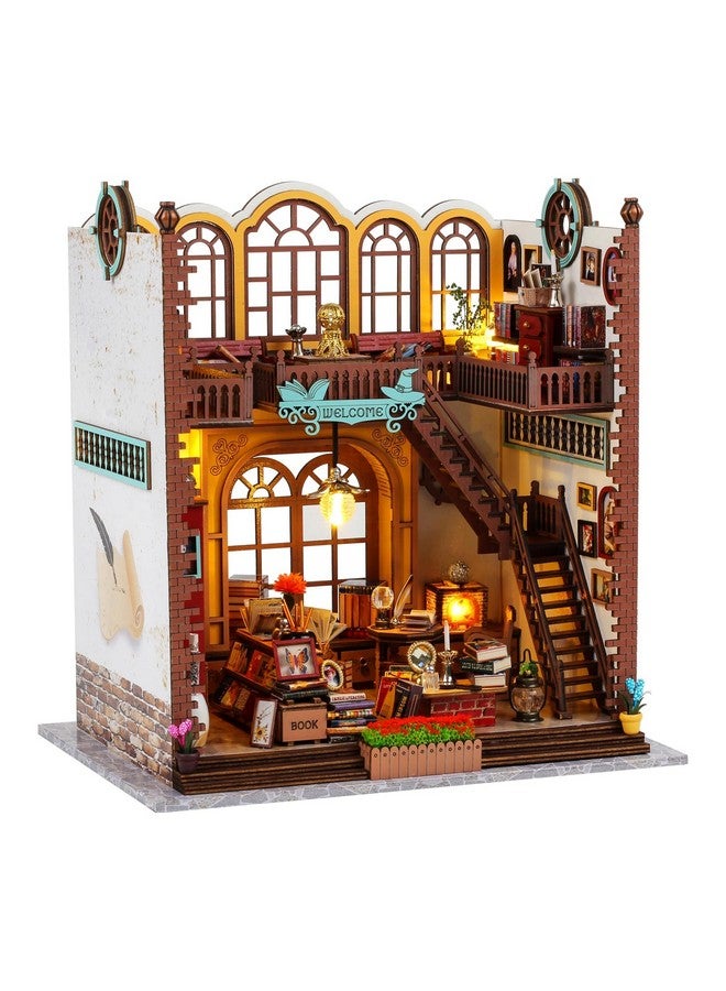 Quanquer Quanquer Miniature House Kit: Magic Book Store Book Nook with Furniture and LED Light - DIY Kits for Adults - Wooden Doll House - Great Handmade Craft Model - Tiny House Decor Ideal Gifts - Image 1